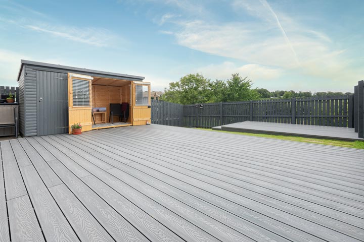 Ash,Grey,Composite,Decking,Built,On,Two,Levels,On,A